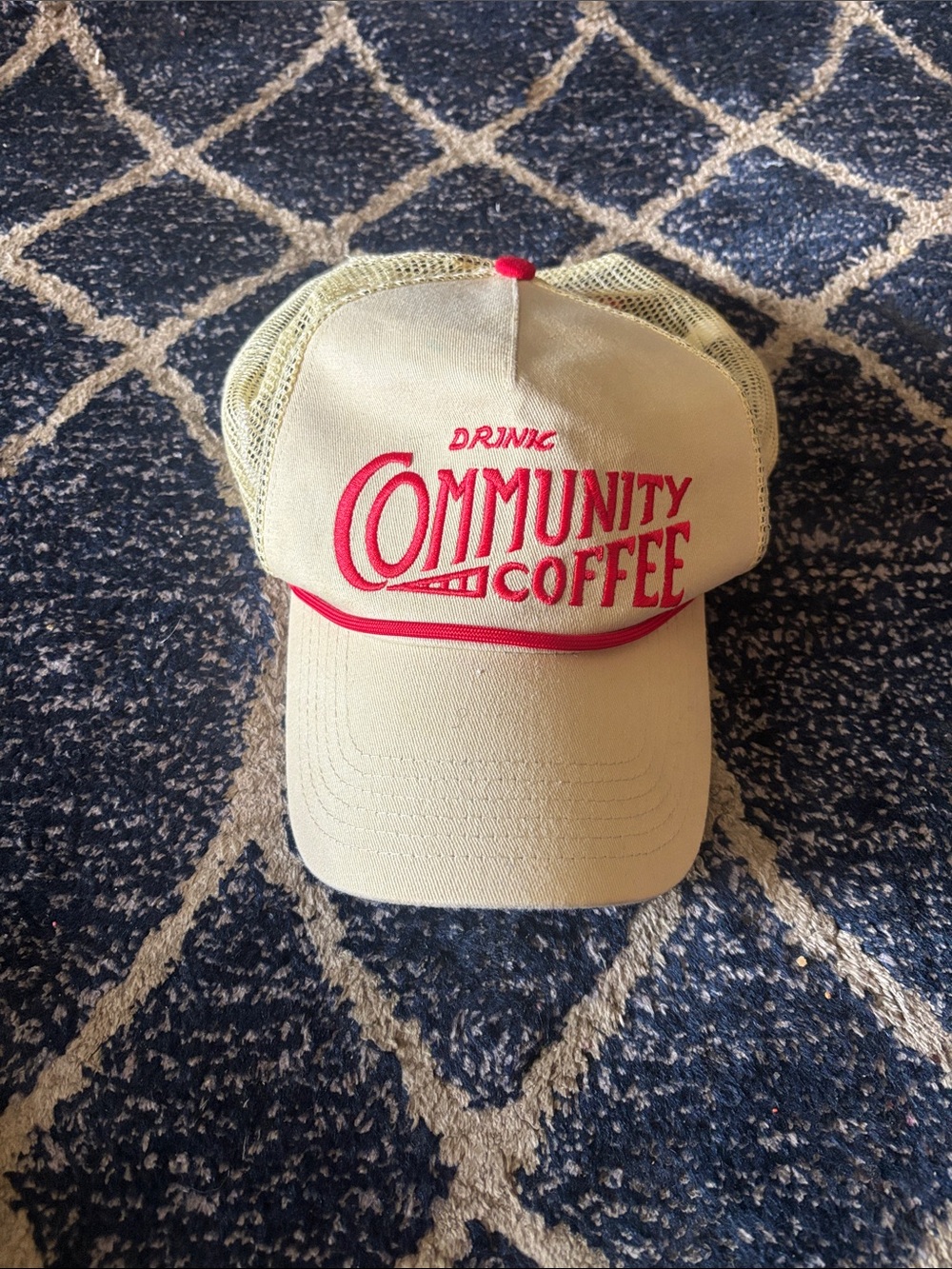 Beige and Red Logo Trucker Hat